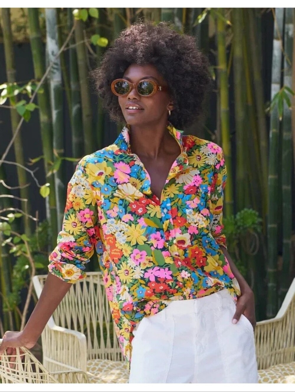 Frank & Eileen Floral multicolored button up shirt size M - Picture 3 of 9